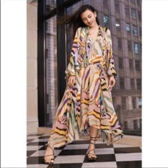 NWT H&M Studio Collection Multicolor Rainbow Silk Maxi Balloon Sleeve Dress - Picture 7 of 11